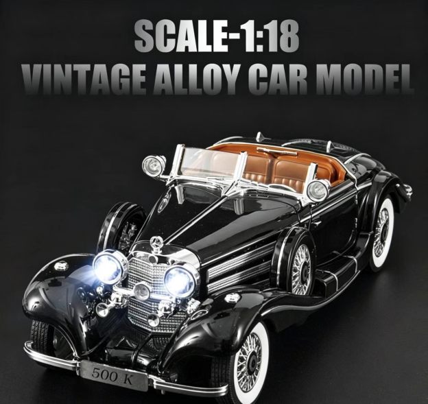 1:18 Mercedes-Benz 500K Classic Vintage Alloy Car Model, Simulation Light & Sound, Openable Doors, Collectible Display, Birthday Gift  CM1