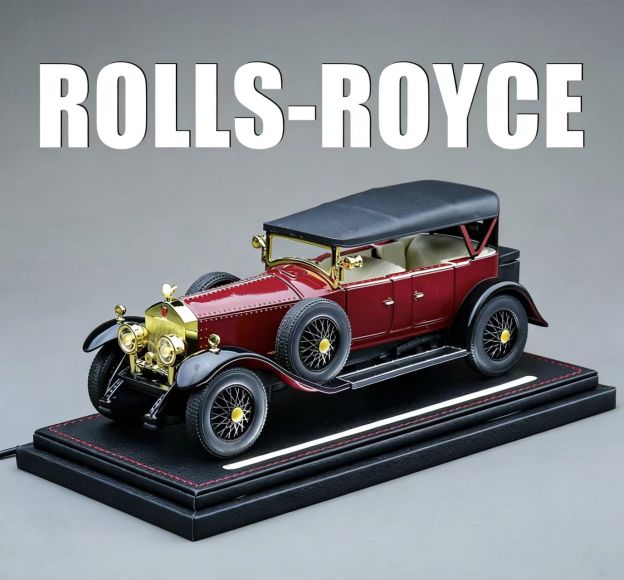 1:24 Rolls-Royce Phantom I Vintage Alloy Car Model, Light & Sound, Pull-Back, Collectible Display with Dust Cover, Birthday Gift   ZM5
