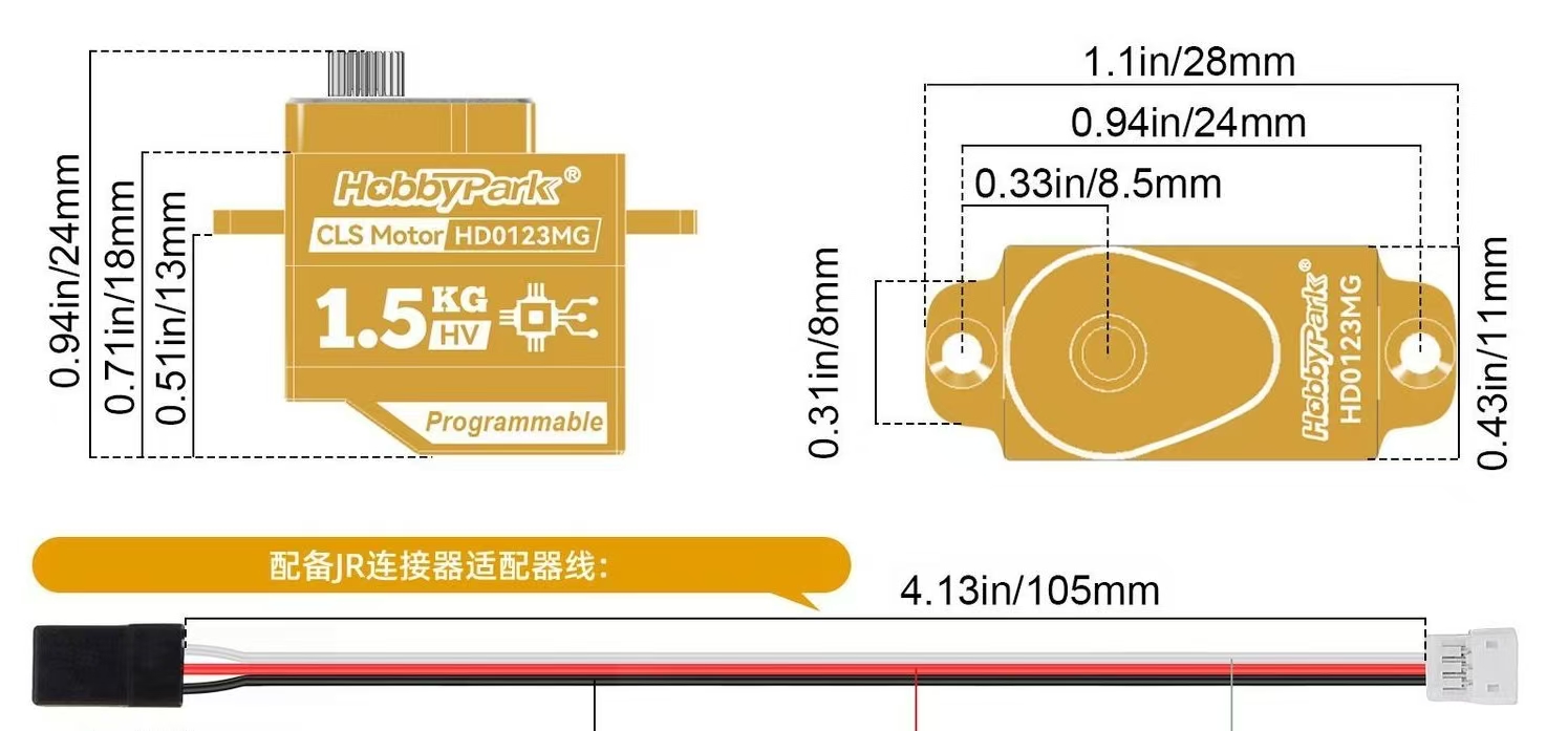 HobbyPark HD0123MG Micro All-Metal Coreless Servo 1.5-2.5kg HV Programmable Digital Servo for MINI Z Q Drift Car / 1/28 RC Car  DJ12