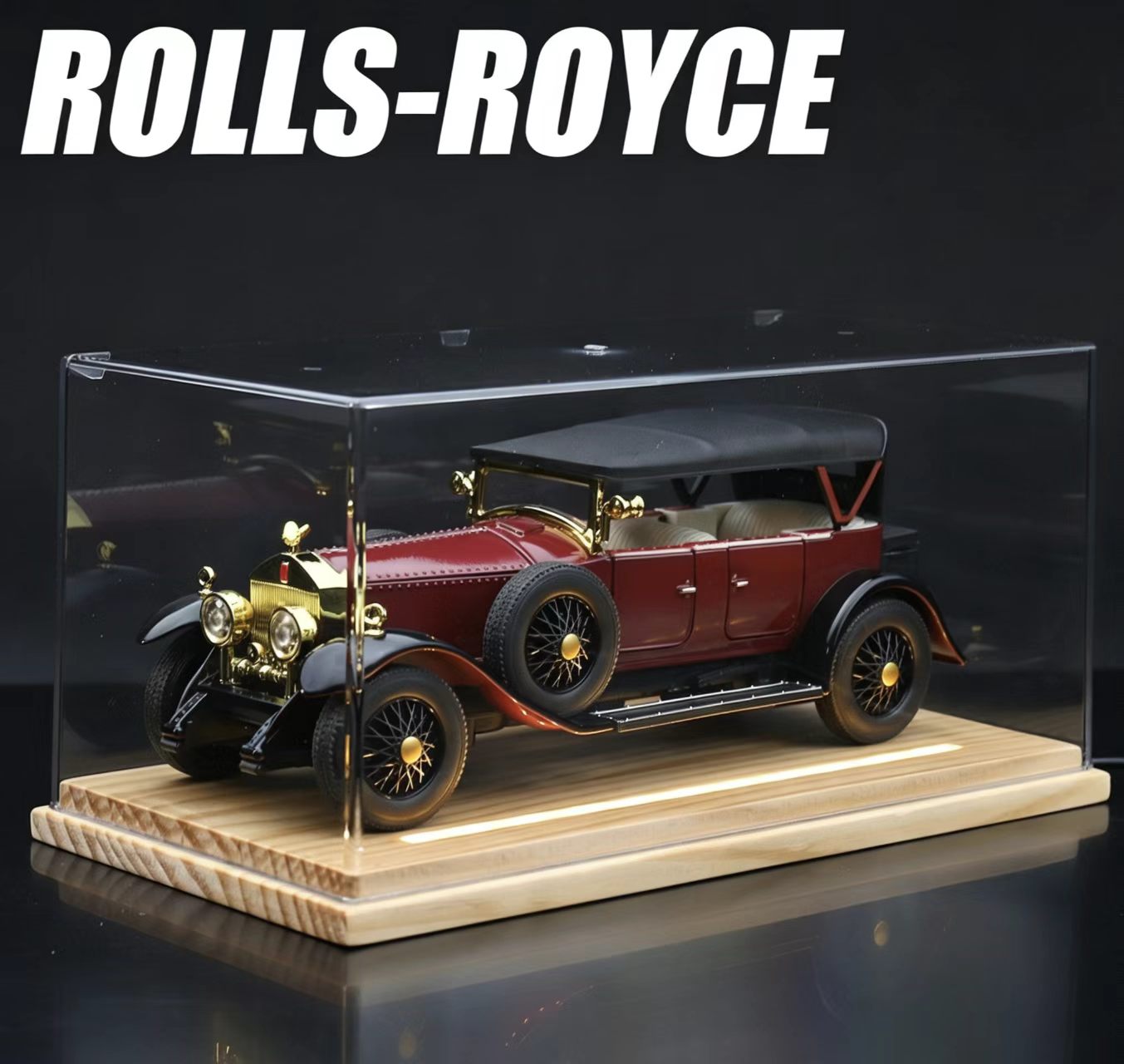1:24 Rolls-Royce Phantom I Vintage Alloy Car Model, Light & Sound, Pull-Back, Collectible Display with Dust Cover, Birthday Gift   ZM5