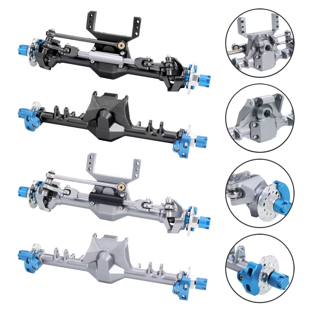 +9mm Aluminum Front & Rear Straight Axle Set with Hydraulic Links for 1/24 RC Crawler SCX24 90081 C10 JEEP  Q6