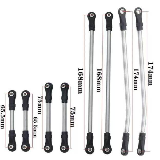 Stainless Steel Linkage Rod Upgrade Kit for 1/10 RC Crawlers, Fits Axial SCX10 II/III, TRX4, Capra 1.9 UTB  LG07