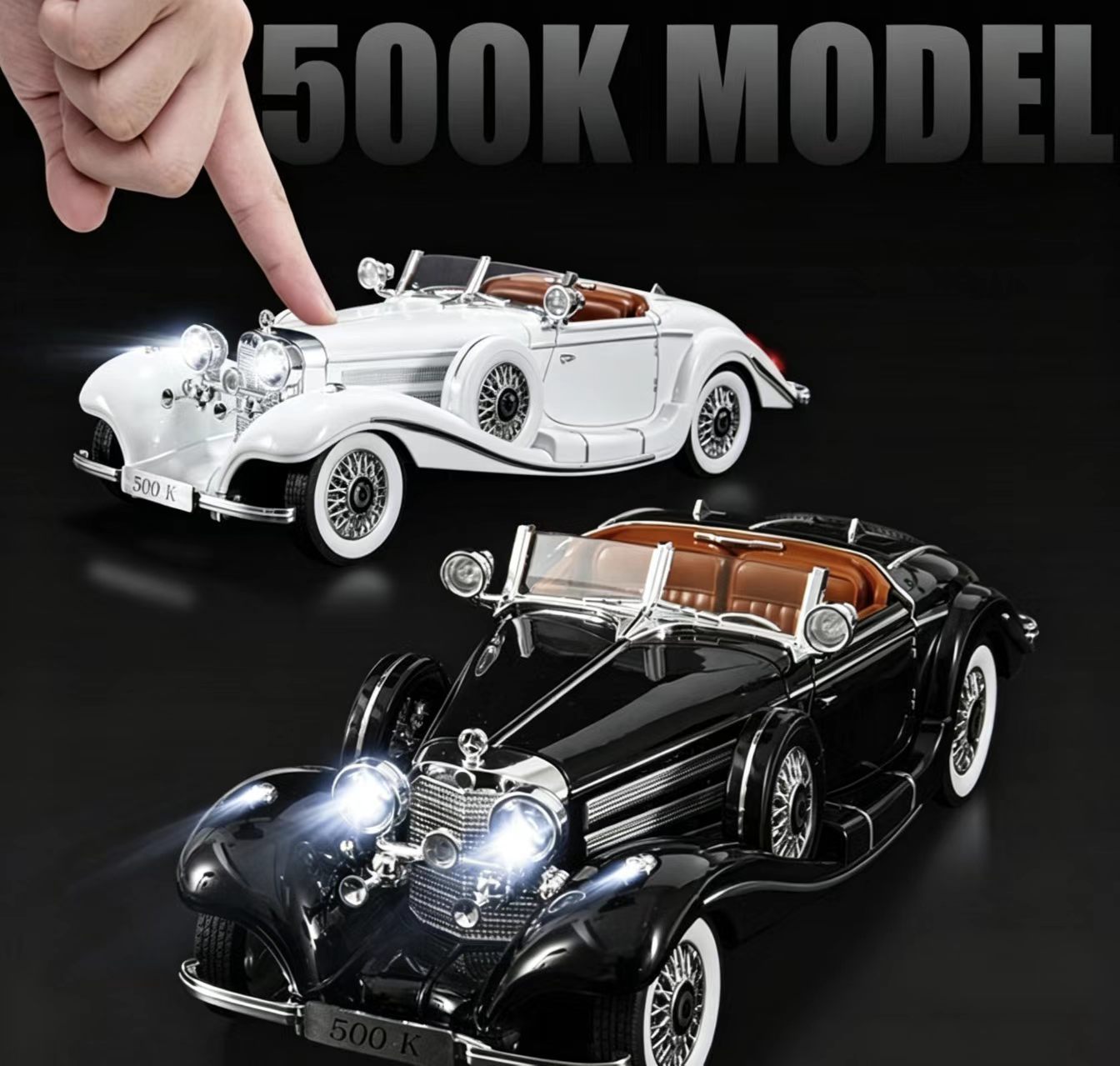 1:18 Mercedes-Benz 500K Classic Vintage Alloy Car Model, Simulation Light & Sound, Openable Doors, Collectible Display, Birthday Gift  CM1