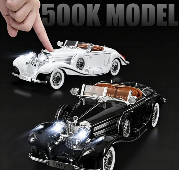 1:18 Mercedes-Benz 500K Classic Vintage Alloy Car Model, Simulation Light & Sound, Openable Doors, Collectible Display, Birthday Gift  CM1