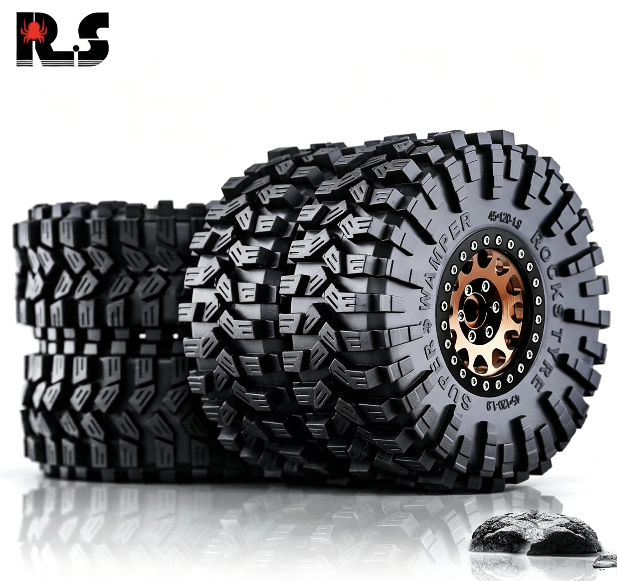 RS Red Spider 1:10 RC Crawler 1.9" "Nine-Tailed Fox" Tires & Metal Wheel Set R123 - Compatible with FMS, YK, AXIAL, RGT  LT3