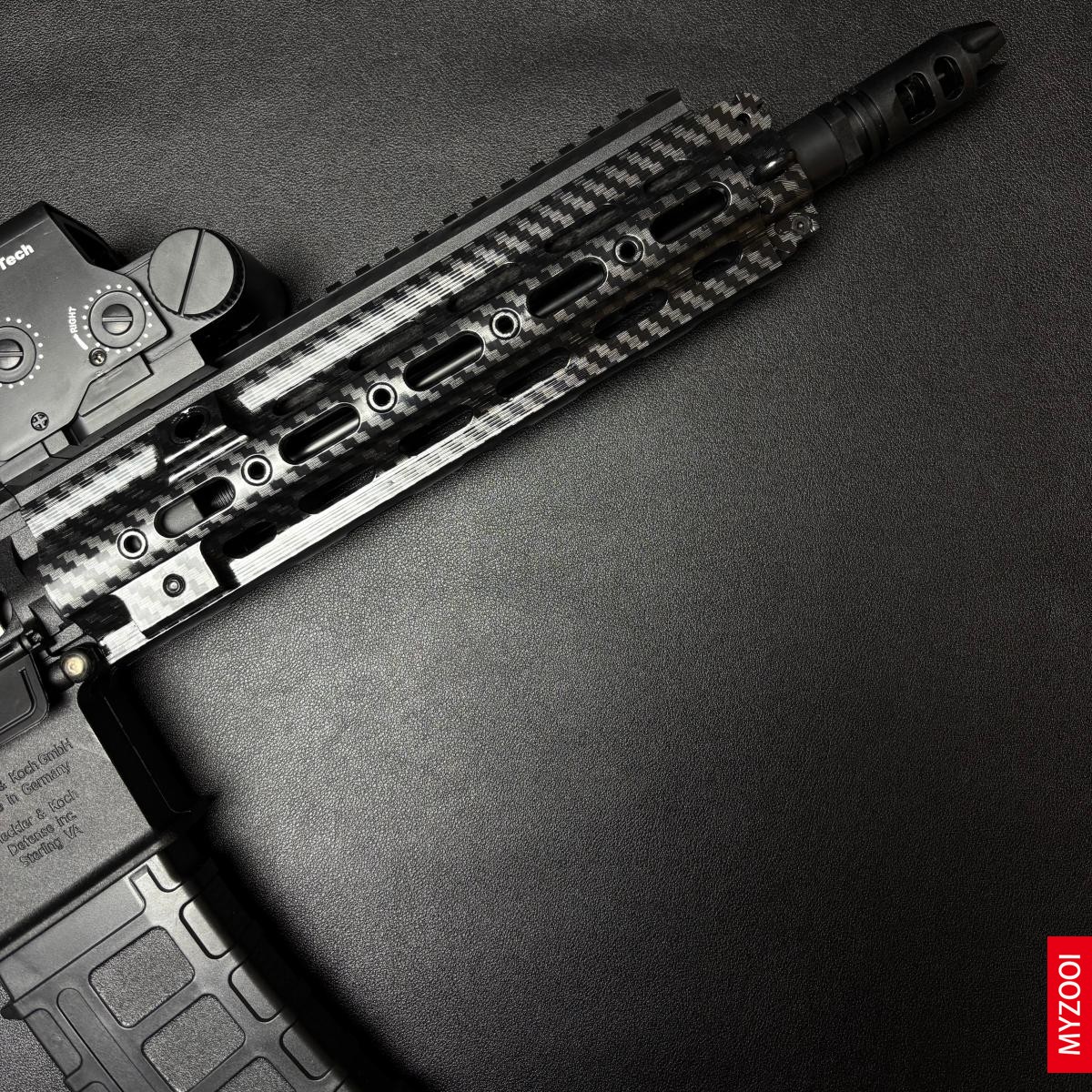 HK416D Safety Toy Gun, Carbon Fiber Pattern, Made of Nylon.