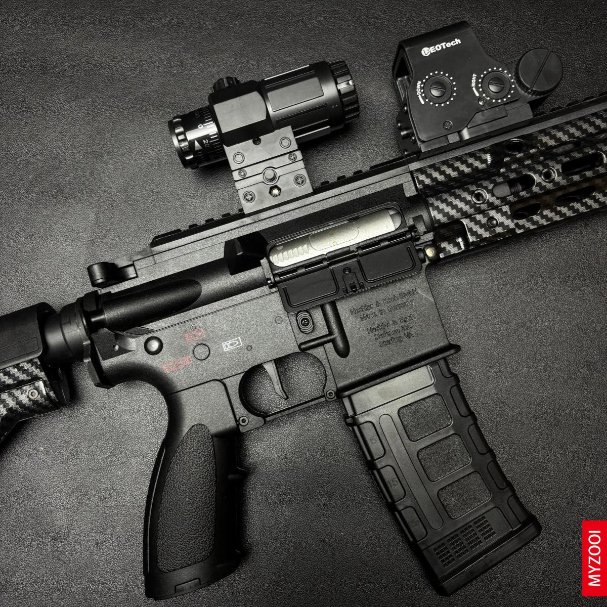 HK416D Safety Toy Gun, Carbon Fiber Pattern, Made of Nylon.