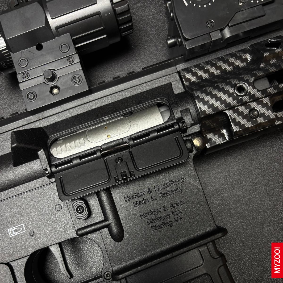 HK416D Safety Toy Gun, Carbon Fiber Pattern, Made of Nylon.