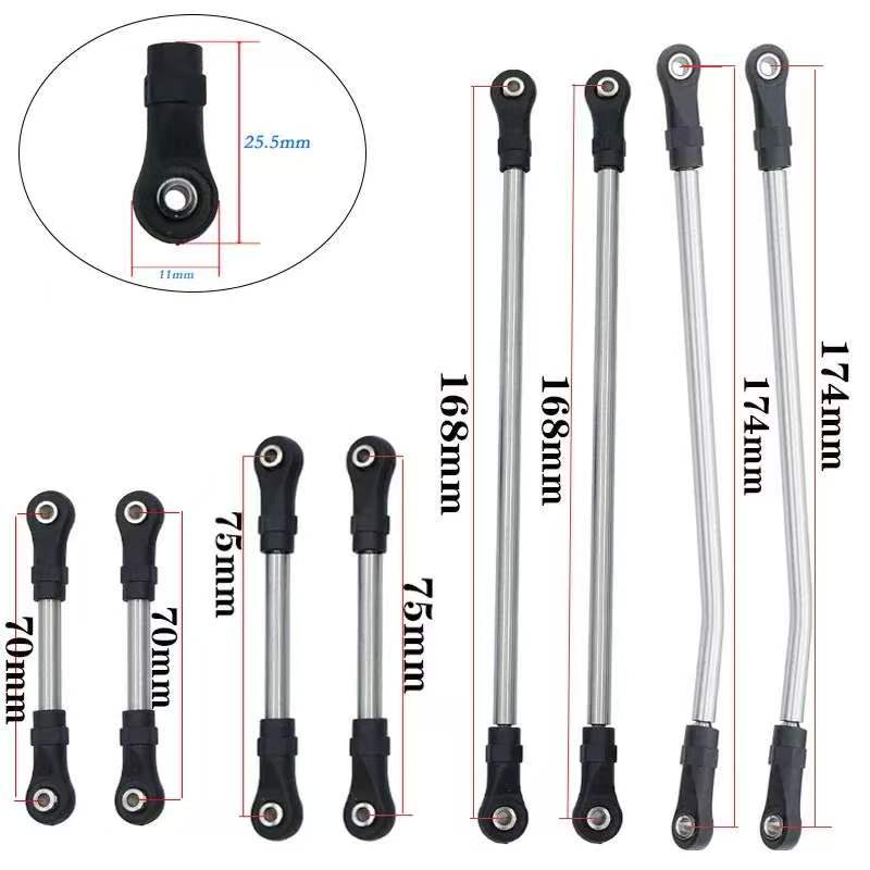 Stainless Steel Linkage Rod Upgrade Kit for 1/10 RC Crawlers, Fits Axial SCX10 II/III, TRX4, Capra 1.9 UTB  LG07
