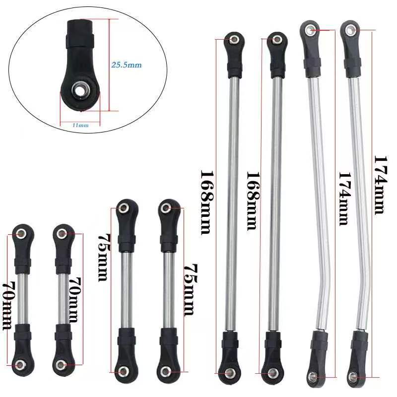 Stainless Steel Linkage Rod Upgrade Kit for 1/10 RC Crawlers, Fits Axial SCX10 II/III, TRX4, Capra 1.9 UTB  LG07