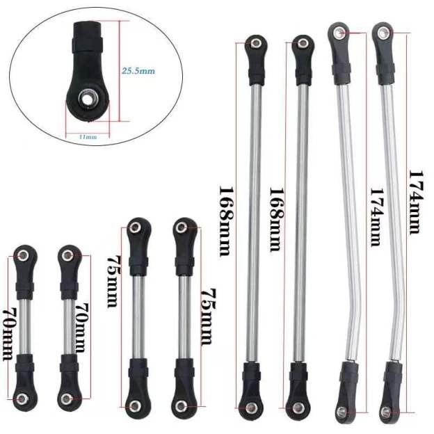 Stainless Steel Linkage Rod Upgrade Kit for 1/10 RC Crawlers, Fits Axial SCX10 II/III, TRX4, Capra 1.9 UTB  LG07