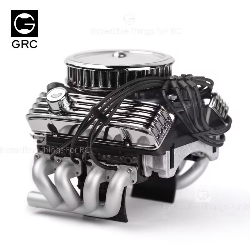 GRC F82 Vintage V8 Simulated Engine Dual Fan Cooling Radiator GAX0142A, 1/10 RC Crawler Engine Bay Decor & Heat Dissipation 2-in-1 Assembly