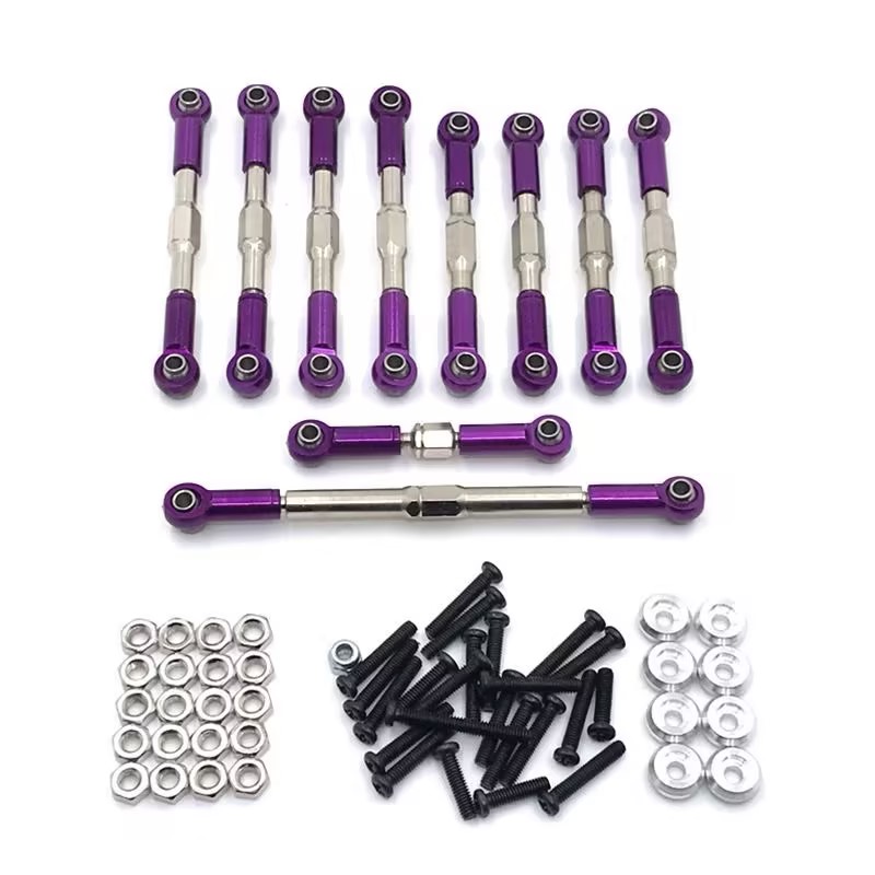 Full Adjustable Metal Linkage Kit for 1/16 RC Crawler, Upgrade Steering & Servo Tie Rods Compatible with WPL, Henglong, FY, JJRC RC Off-road Cars, Multiple Colors Avail LG9able