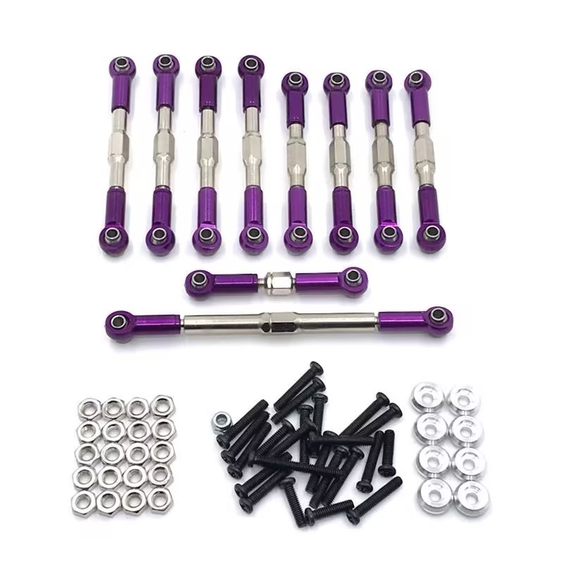 Full Adjustable Metal Linkage Kit for 1/16 RC Crawler, Upgrade Steering & Servo Tie Rods Compatible with WPL, Henglong, FY, JJRC RC Off-road Cars, Multiple Colors Avail LG9able