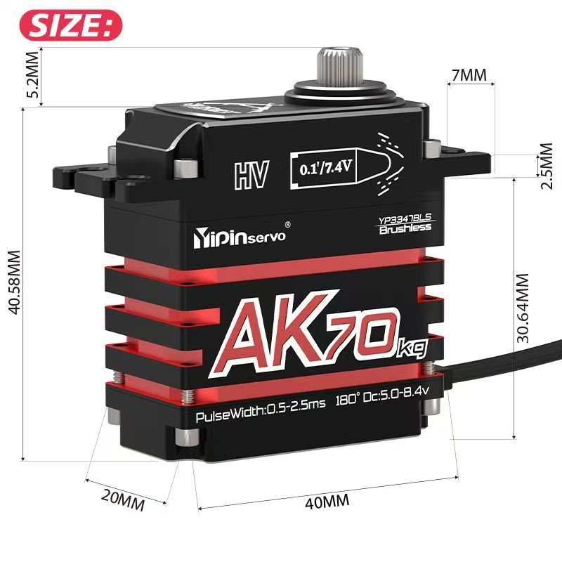 Yipinservo AK70KG Brushless Digital Servo - 70kg High Torque, Programmable, Full Metal IP67 Waterproof for RC Cars & Robots  DJ3