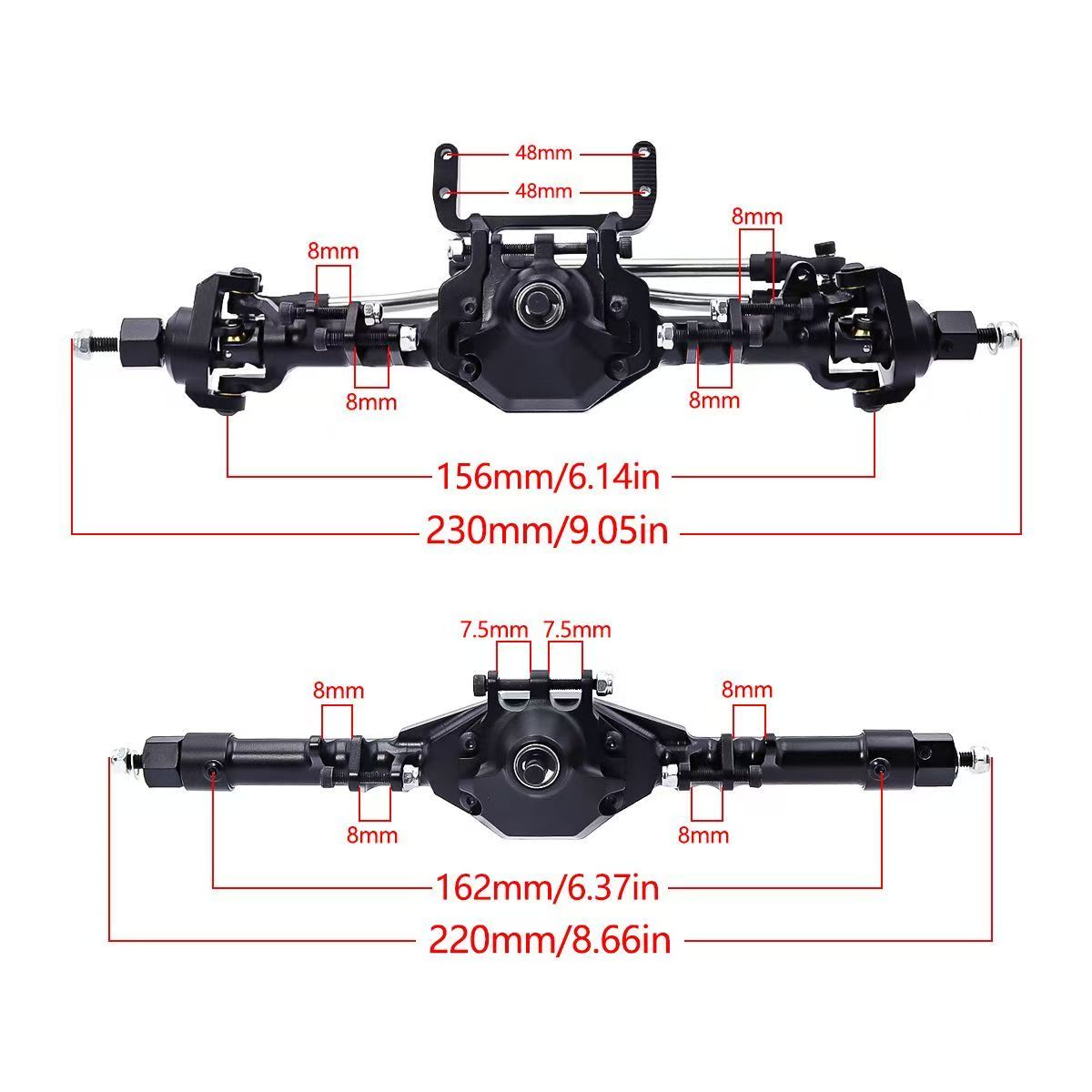 CNC Aluminum Front & Rear Straight Axle Set for 1/10 Axial SCX10 II 90046 90047 RC Crawler  Q03