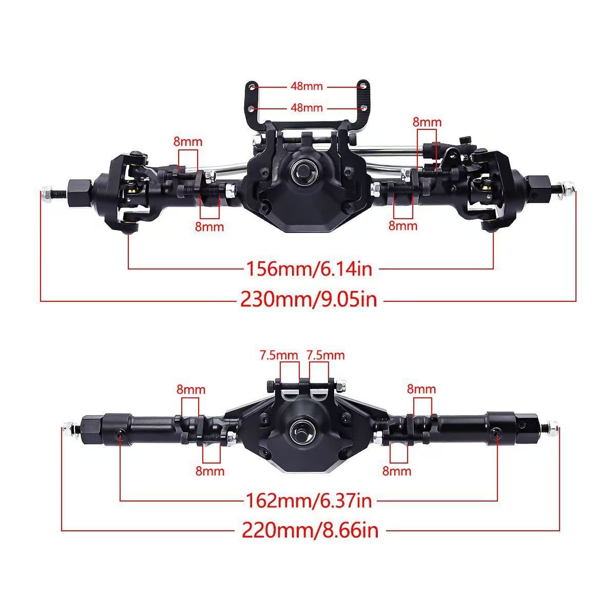 CNC Aluminum Front & Rear Straight Axle Set for 1/10 Axial SCX10 II 90046 90047 RC Crawler  Q03