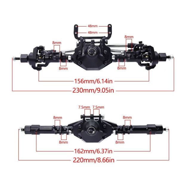 CNC Aluminum Front & Rear Straight Axle Set for 1/10 Axial SCX10 II 90046 90047 RC Crawler  Q03