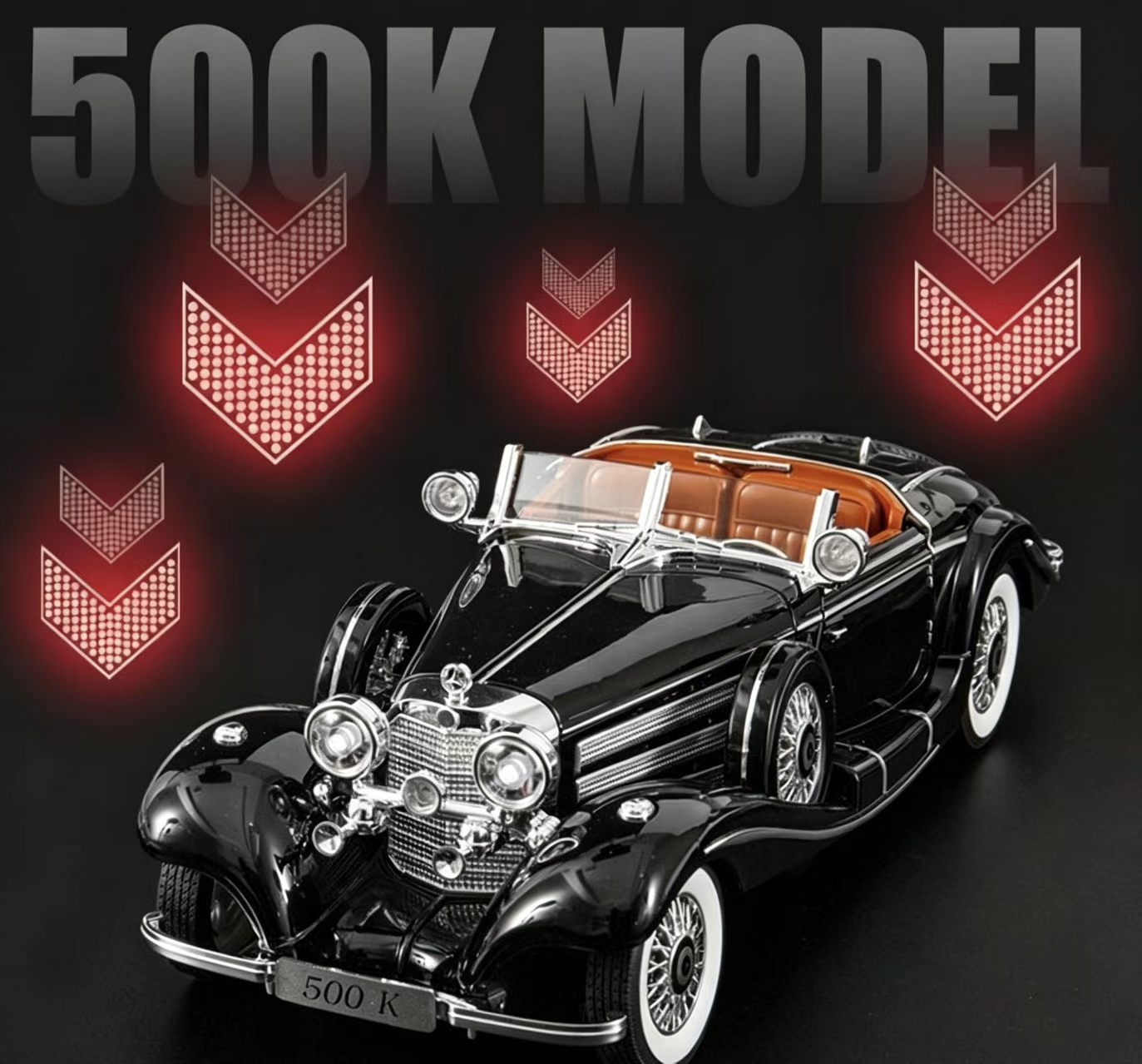 1:18 Mercedes-Benz 500K Classic Vintage Alloy Car Model, Simulation Light & Sound, Openable Doors, Collectible Display, Birthday Gift  CM1
