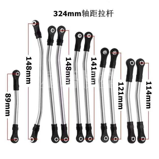 Stainless Steel Link Rod Set for SCX10 I/II 313/324mm Wheelbase, 10pcs RC Crawler Upgrade Parts  LG02