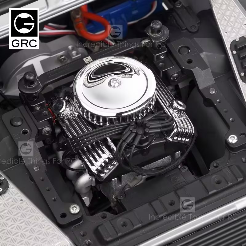 GRC F82 Vintage V8 Simulated Engine Dual Fan Cooling Radiator GAX0142A, 1/10 RC Crawler Engine Bay Decor & Heat Dissipation 2-in-1 Assembly