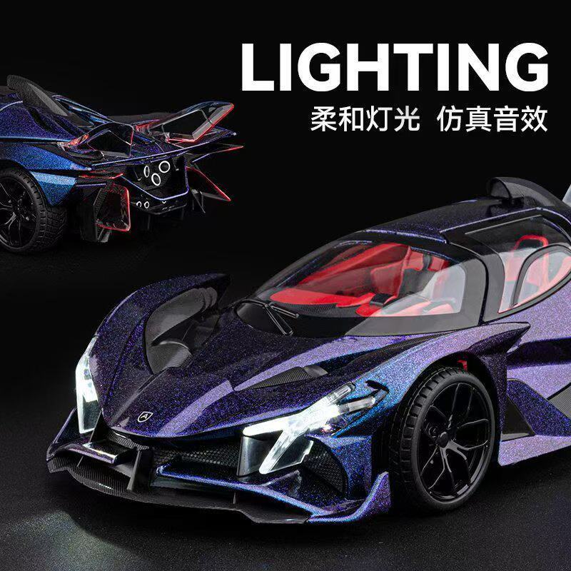 1:18 Apollo EVO Alloy Sports Car Model, Light & Sound, Pull Back Function, Shock Absorption, Multi-Open Doors Supercar Ornament Toy Car for Boys   ZM8