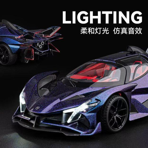 1:18 Apollo EVO Alloy Sports Car Model, Light & Sound, Pull Back Function, Shock Absorption, Multi-Open Doors Supercar Ornament Toy Car for Boys   ZM8