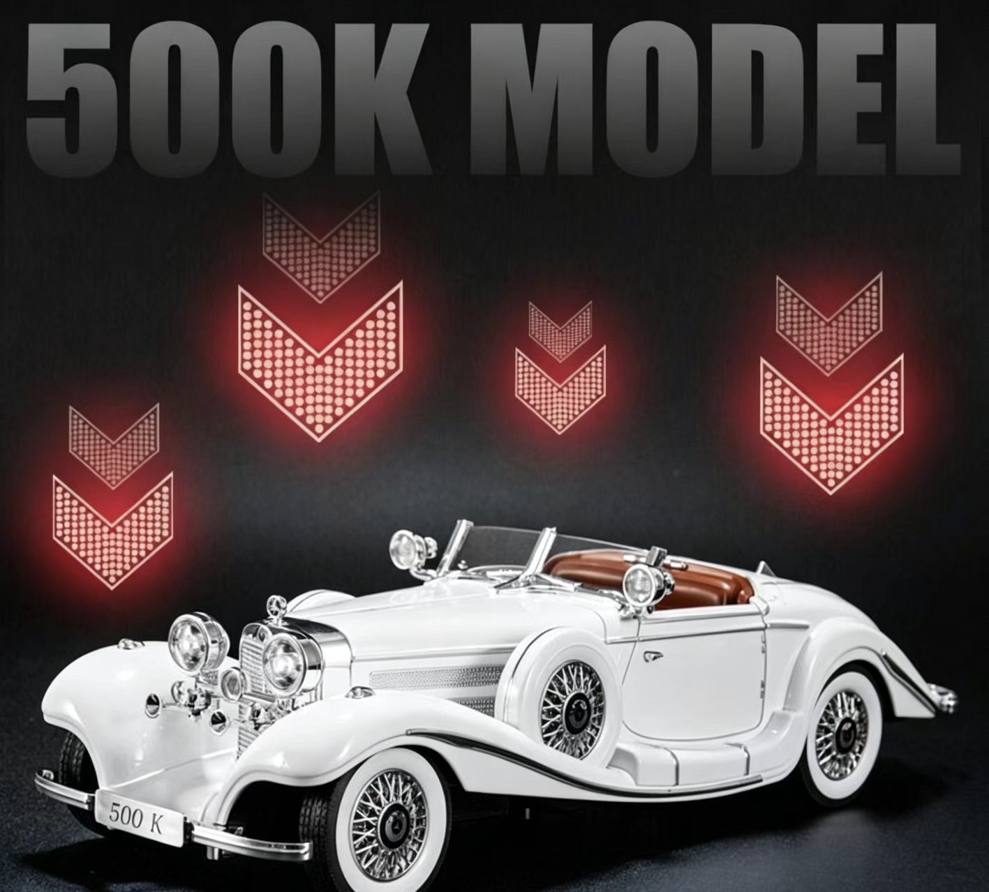 1:18 Mercedes-Benz 500K Classic Vintage Alloy Car Model, Simulation Light & Sound, Openable Doors, Collectible Display, Birthday Gift  CM1