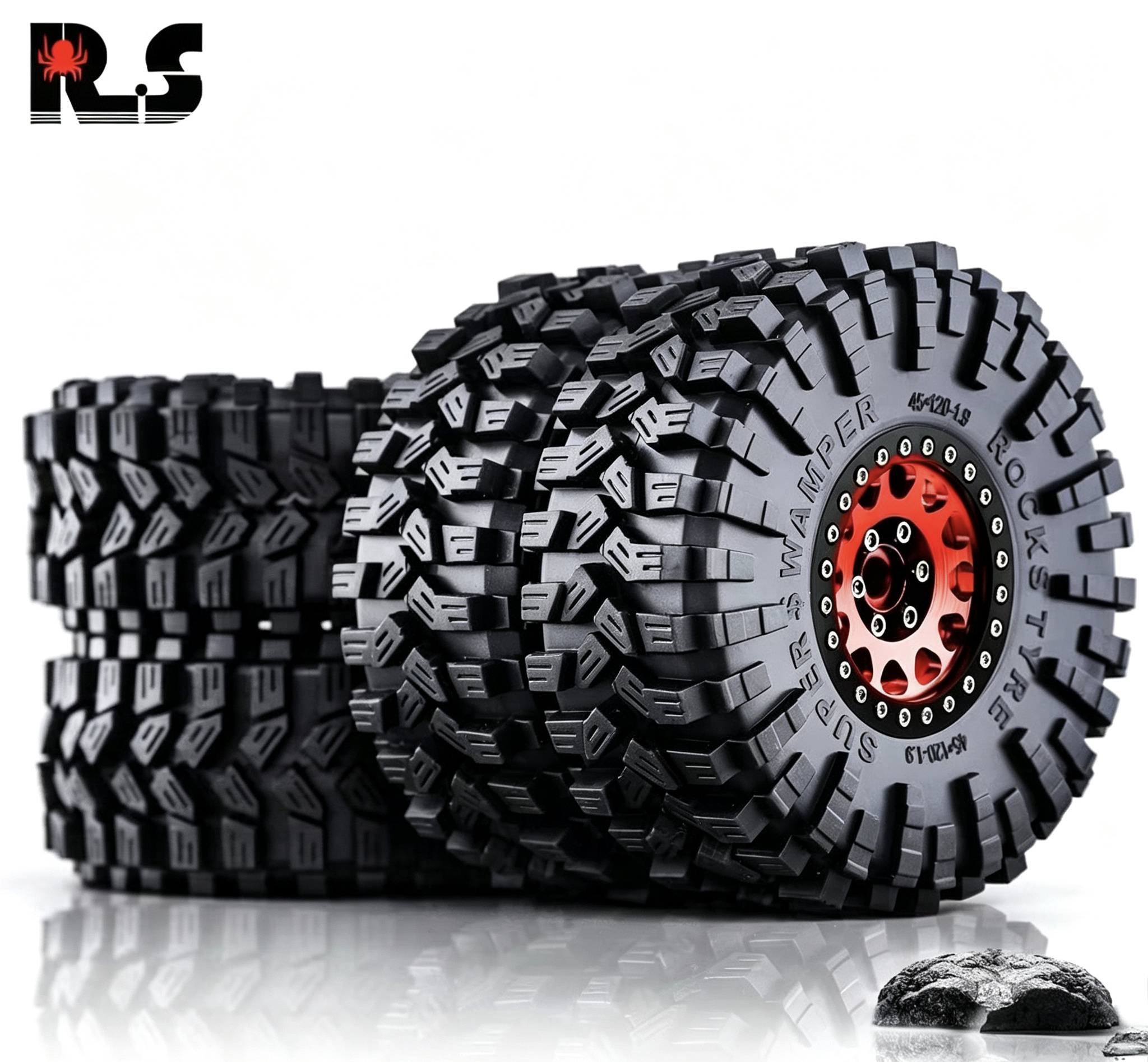 RS Red Spider 1:10 RC Crawler 1.9" "Nine-Tailed Fox" Tires & Metal Wheel Set R123 - Compatible with FMS, YK, AXIAL, RGT  LT3