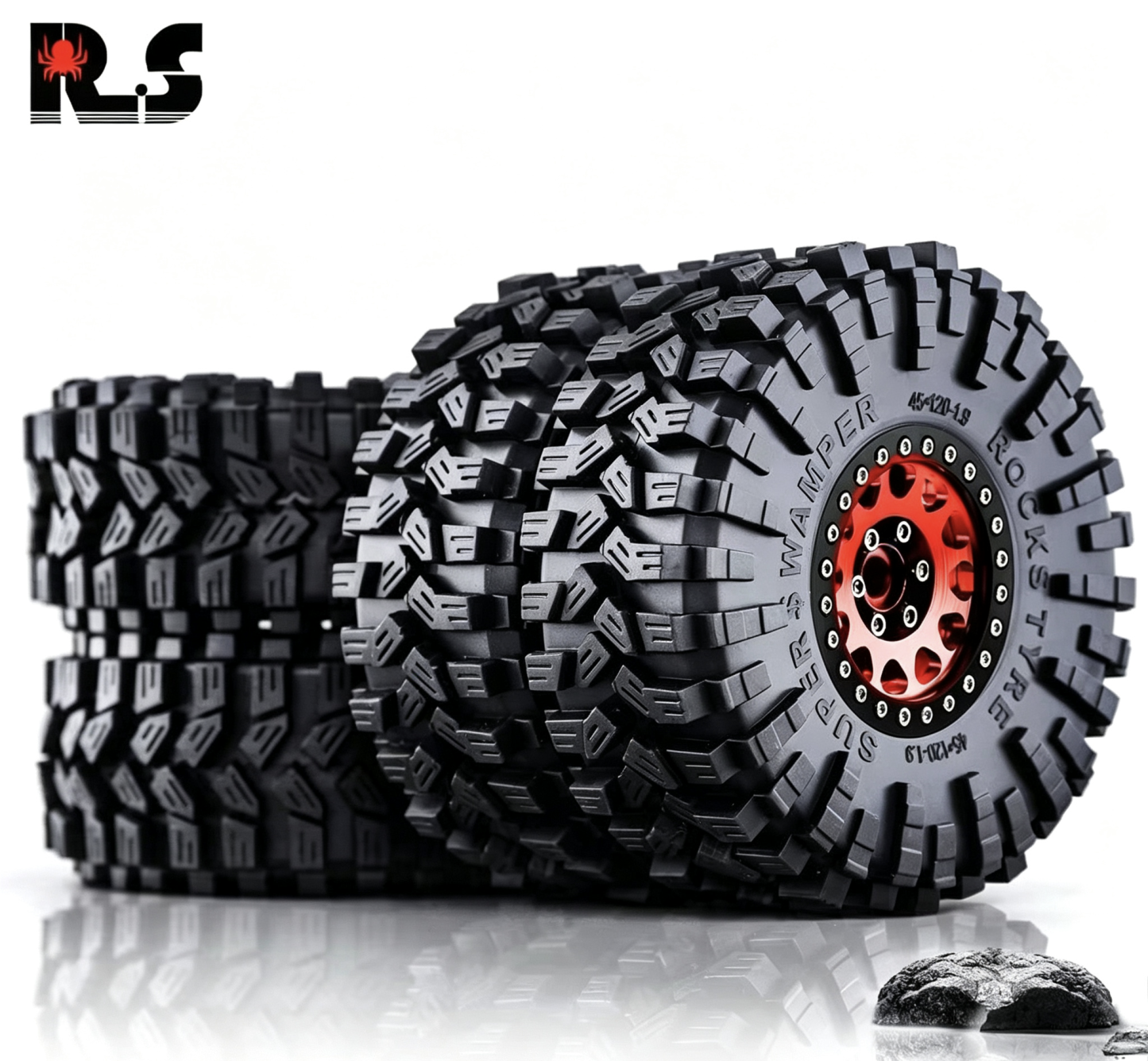 RS Red Spider 1:10 RC Crawler 1.9" "Nine-Tailed Fox" Tires & Metal Wheel Set R123 - Compatible with FMS, YK, AXIAL, RGT  LT3