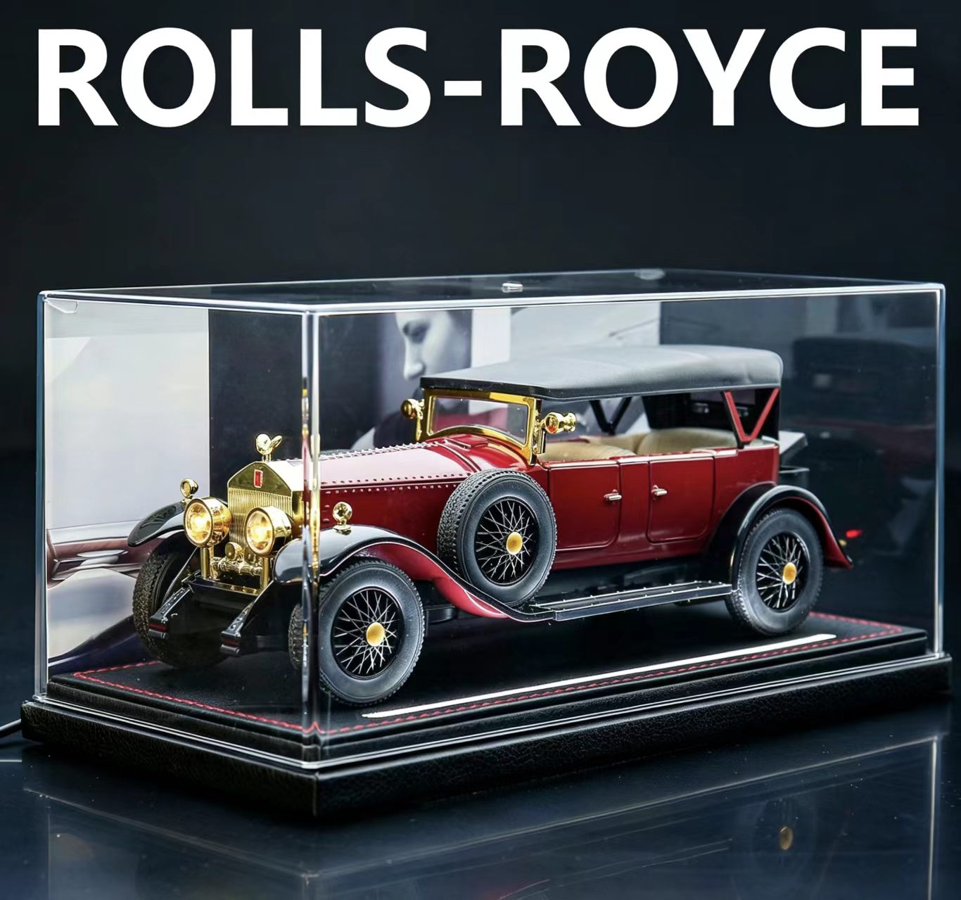 1:24 Rolls-Royce Phantom I Vintage Alloy Car Model, Light & Sound, Pull-Back, Collectible Display with Dust Cover, Birthday Gift   ZM5