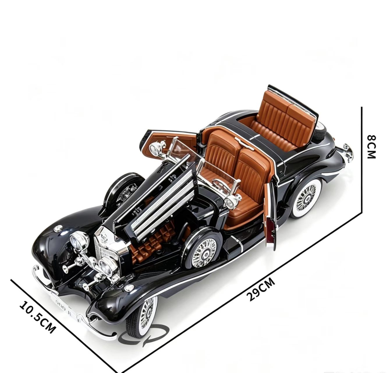 1:18 Mercedes-Benz 500K Classic Vintage Alloy Car Model, Simulation Light & Sound, Openable Doors, Collectible Display, Birthday Gift  CM1