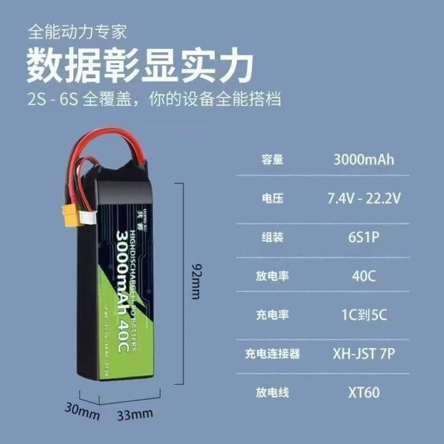 3000mAh 40C High Discharge Rate LiPo Battery with XT60 Plug, Power Lithium Battery for RC Crawler Racing Car, 2S-6S Multi-size Compatible  DC3