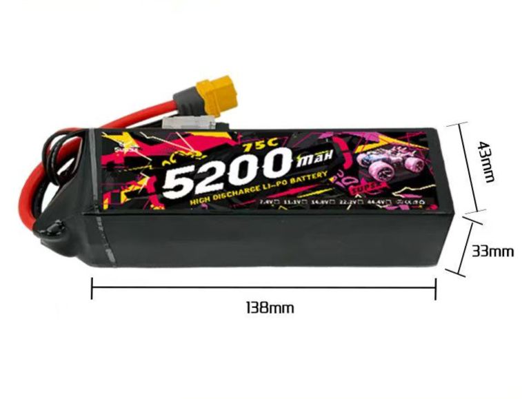5200mAh 75C High Discharge Rate RC Lipo Battery | 2S/3S/4S/6S Optional for 1/10 & Larger RC Vehicles   DC1