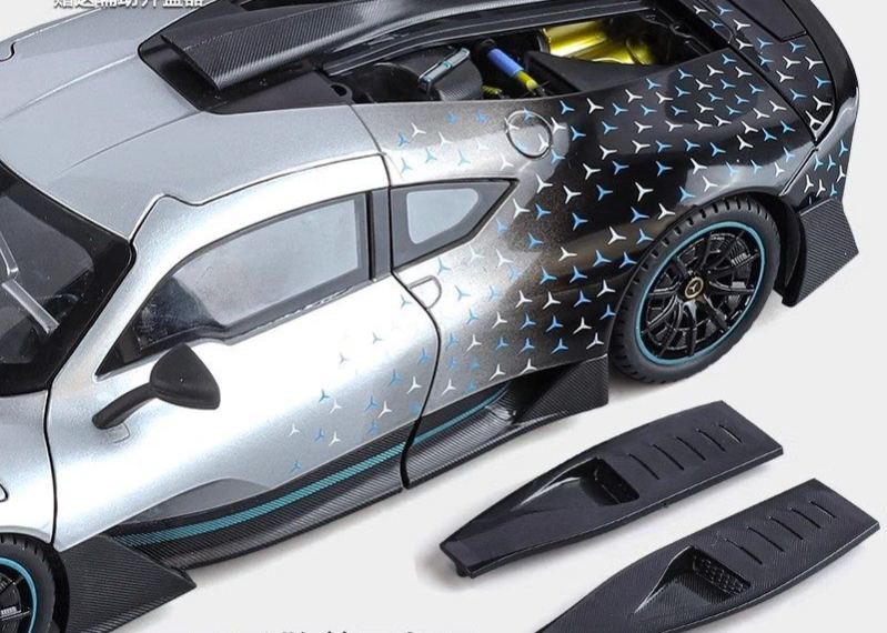1:18 Mercedes-Benz AMG ONE Alloy Supercar Model, Light & Sound, 4-Wheel Shock Absorption, Multi-Open Doors & Adjustable Rear Wing, Diecast Car Ornament Toy for Boys   ZM9