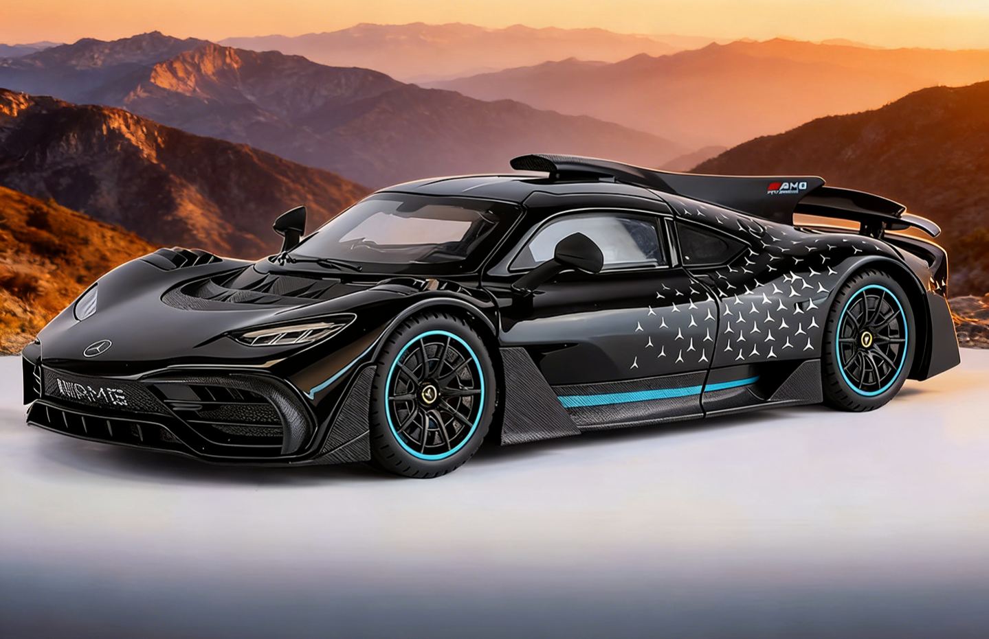 1:18 Mercedes-Benz AMG ONE Alloy Supercar Model, Light & Sound, 4-Wheel Shock Absorption, Multi-Open Doors & Adjustable Rear Wing, Diecast Car Ornament Toy for Boys   ZM9