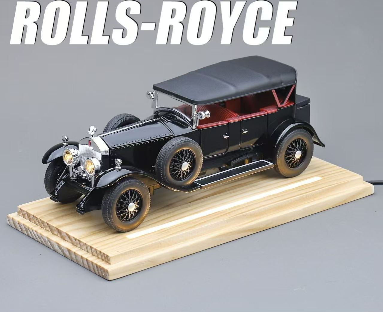 1:24 Rolls-Royce Phantom I Vintage Alloy Car Model, Light & Sound, Pull-Back, Collectible Display with Dust Cover, Birthday Gift   ZM5