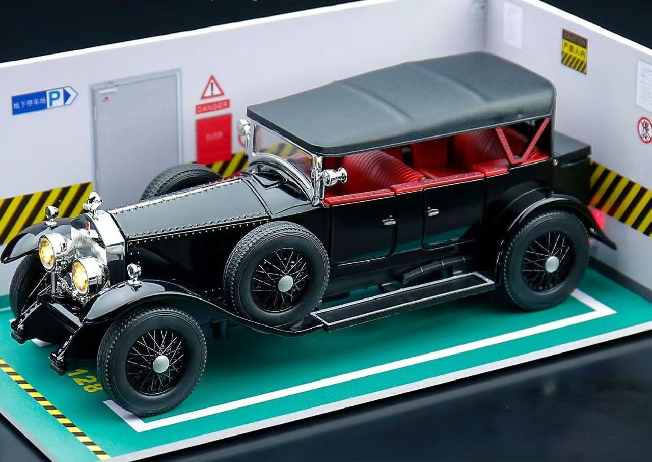 1:24 Rolls-Royce Phantom I Vintage Alloy Car Model, Light & Sound, Pull-Back, Collectible Display with Dust Cover, Birthday Gift   ZM5