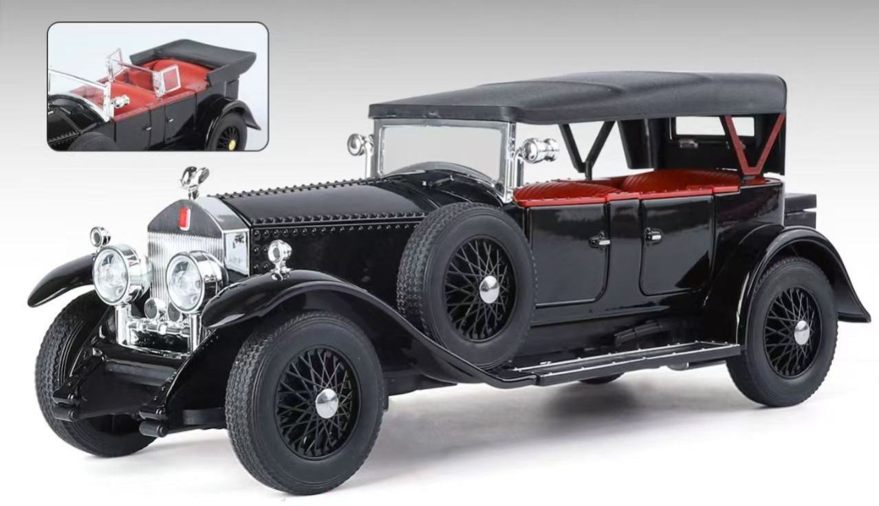 1:24 Rolls-Royce Phantom I Vintage Alloy Car Model, Light & Sound, Pull-Back, Collectible Display with Dust Cover, Birthday Gift   ZM5