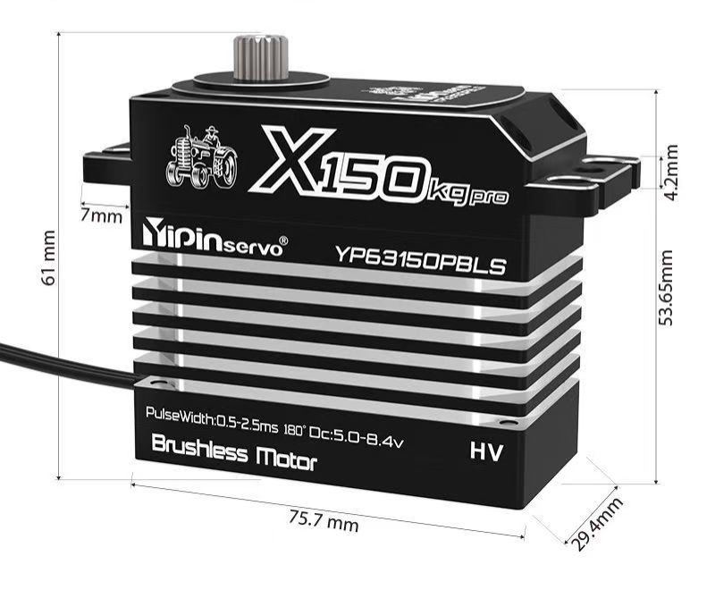 Yipinservo X150kg Pro 150kg High Torque Brushless Digital Servo - IP67 Waterproof, Industrial Grade for Robots & RC Models  DJ2