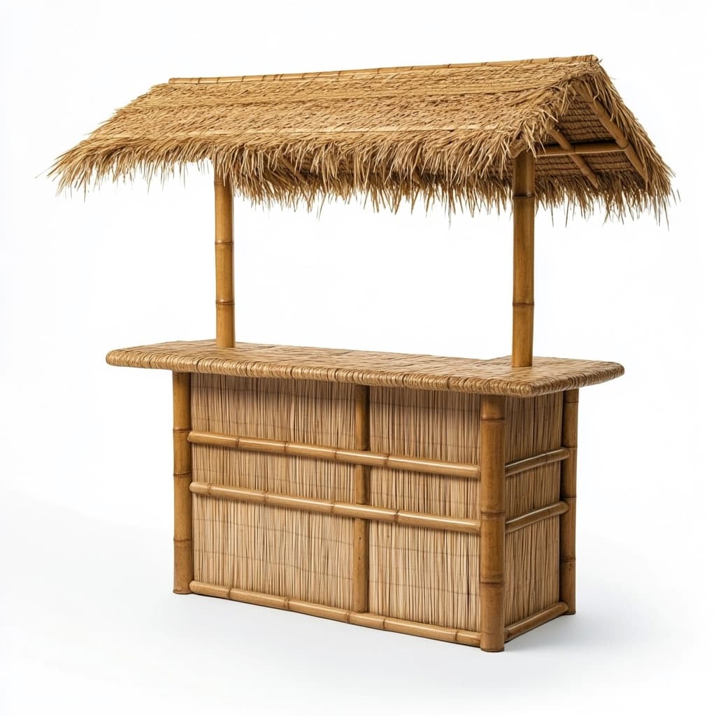 Barra de bar exterior de bambú y ratán natural con techo de paja ideal para jardín o terraza resistente al clima-Naivejoy