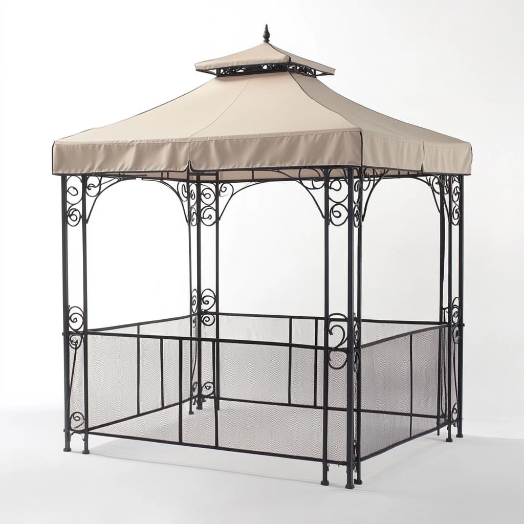 Pérgola de jardín de acero para exterior color beige estructura resistente con malla decorativa protección solar 3x2.5 m ideal para patio y terraza-Naivejoy