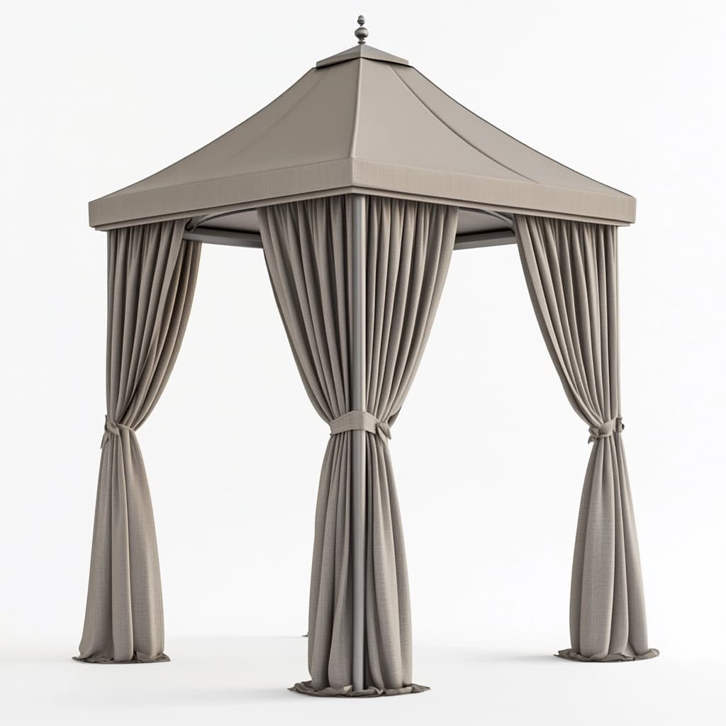 Pabellón de jardín para exteriores en beige estructura de metal y tela resistente 3x3 m con cortinas multifunción tipo cenador-Naivejoy