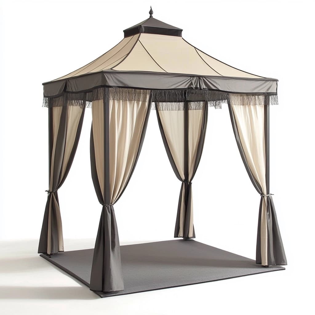 Pabellón de jardín para exterior color beige y gris fabricado en acero y poliéster 3x3 metros con cortinas resistente al agua tipo pérgola-Naivejoy