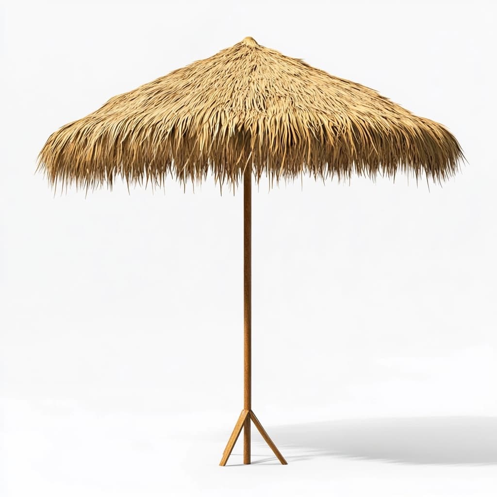 Sombrilla de playa exterior estilo tropical de césped sintético para jardín terraza diámetro 2.5 metros protección solar estructura de madera-Naivejoy