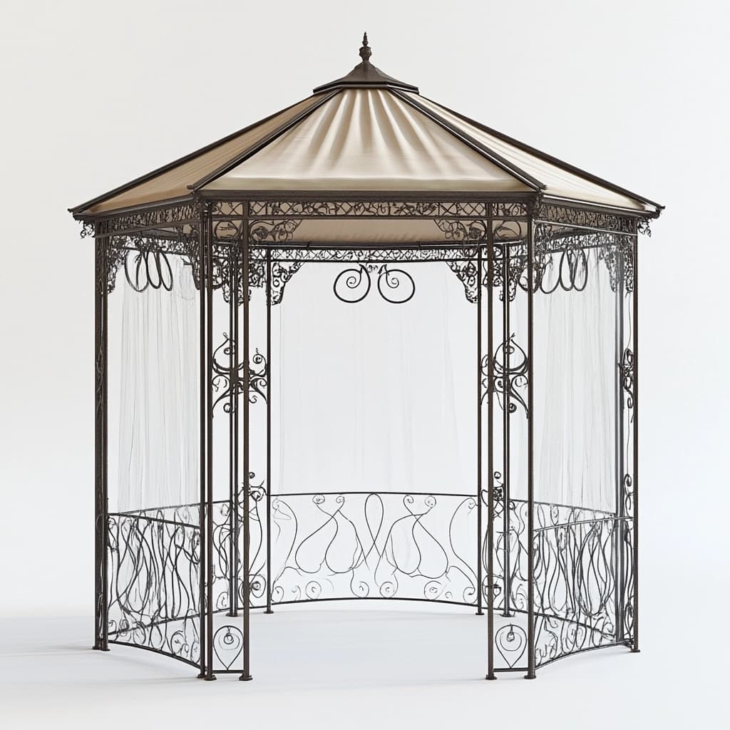 Pabellón de jardín hexagonal metálico beige para exteriores con techo resistente y estructura decorativa tamaño grande funcional gazebo-Naivejoy