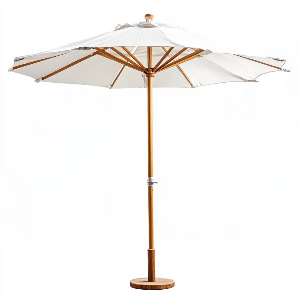 Sombrilla de jardín para exteriores en color blanco estructura de madera diámetro 2.7 metros resistente al sol y lluvia ideal para patios y terrazas-Naivejoy