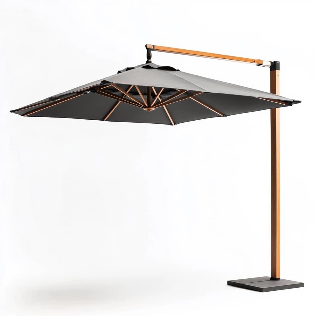 Sombrilla colgante para terraza color negro estructura de aluminio y madera 3x3 metros protección solar resistente-Naivejoy