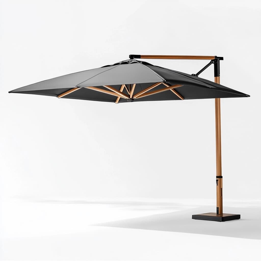 Sombrilla de terraza negra, brazo lateral, aluminio marrón, 300x300 cm, resistente al sol, tipo colgante-Naivejoy