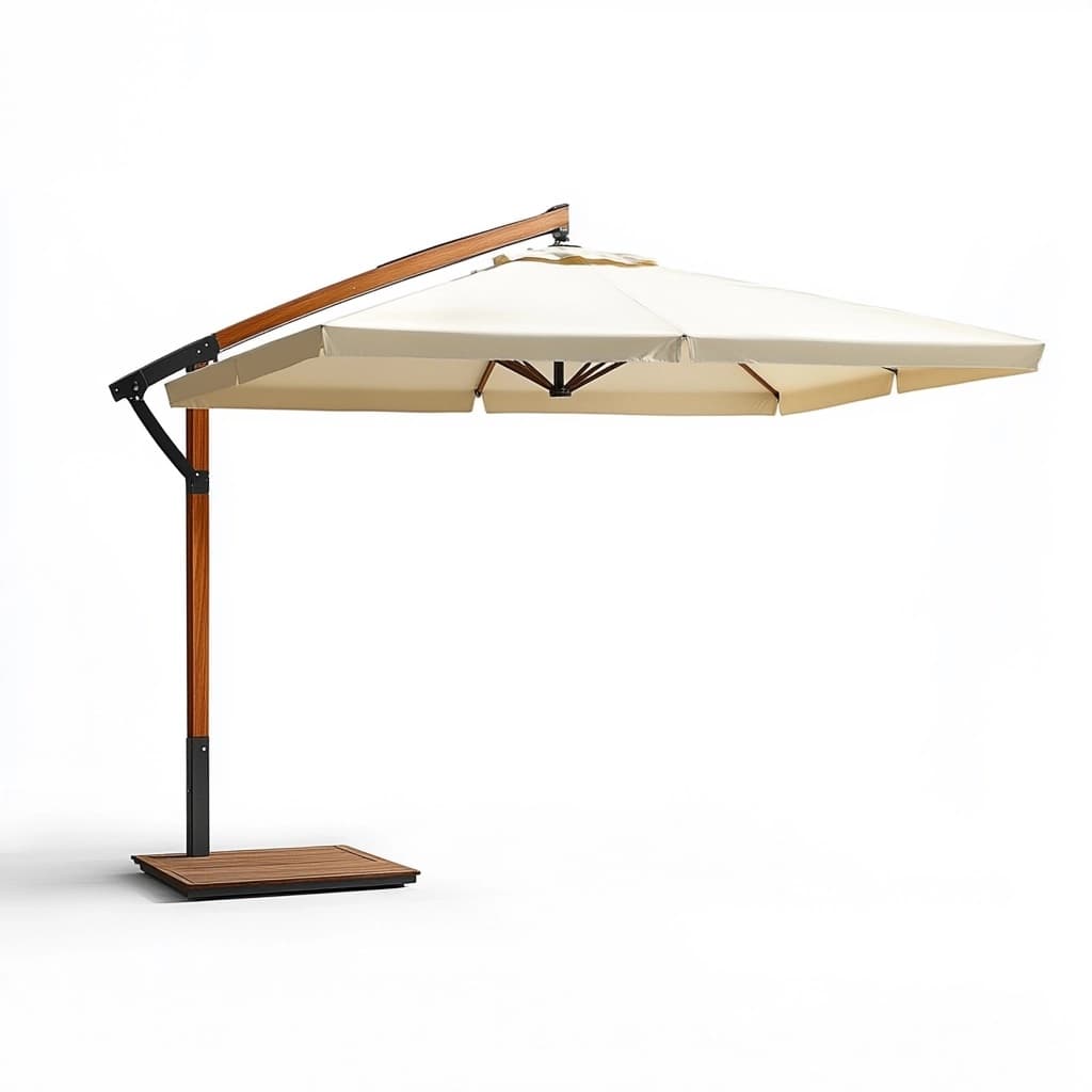 Sombrilla para terraza con brazo lateral color crema estructura de madera y aluminio 300x250 cm resistente al agua ideal para exteriores-Naivejoy
